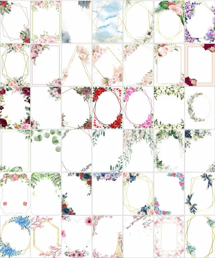 jewish blessing card acrylic keychain party favor 10pcs featuring delicate floral and geometric border designs in soft pastel hues with watercolor flowers and greenery framed by gold or thin black lines.