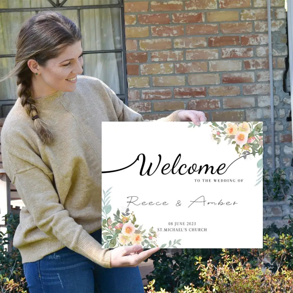 Custom Wedding Welcome Sign with Destination Personalized Name Date Poster for Wedding Reception Ceremony Engagement Party Decor