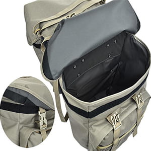 Beige Ztz 50l wasserfeste Doppelfahrradtasche mit taktischem Design, verstärkter Naht und verstellbaren Trägern für eine sichere Befestigung.