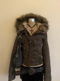 Winter Warm Fur Collar Short Jacket Women 2000s Y2K Fleece Padded Parkas Single Breasted Hood Coats High Street Female Outwears