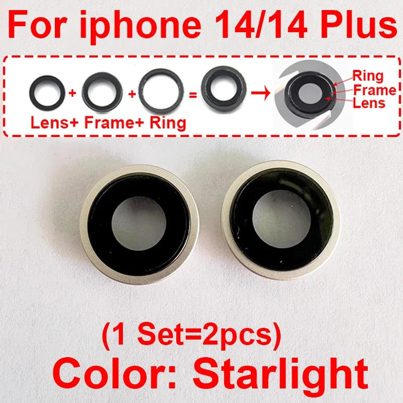 Rear Back Camera Lens For iPhone 14 Plus 14 Pro 14 Pro Max Rear Camera Glass Lens Cover With Frame Bracket Metal Ring Bezel