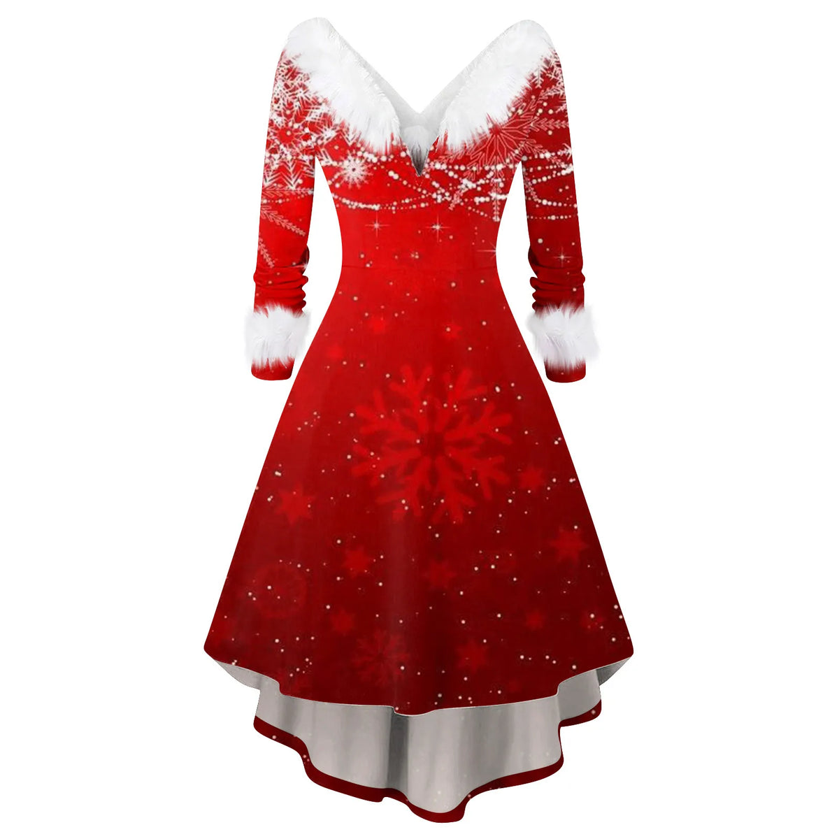 Women Winter Furry Plush Party Dress Female Long Sleeve Irregular A -line Dress Vestidos Fashion Spliced Christmas Dress Navidad