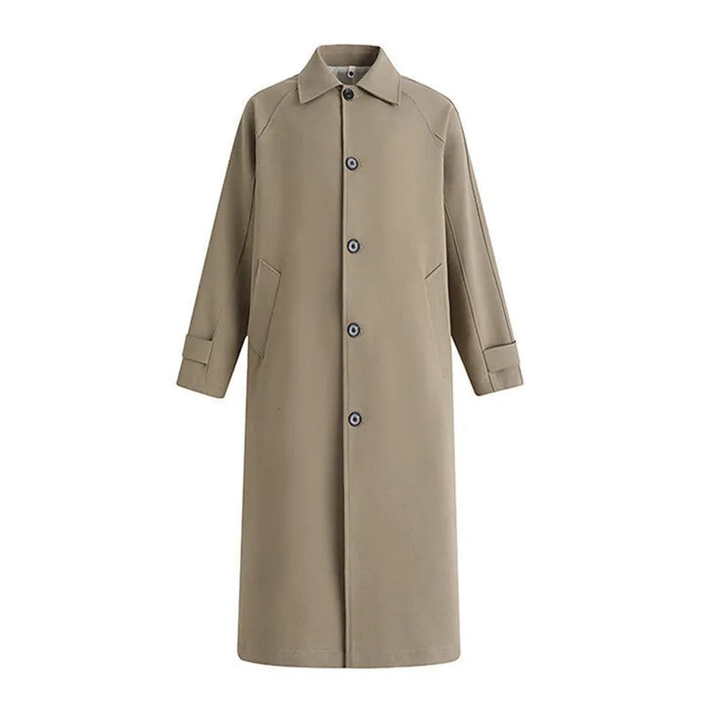 Trench Men Long Windbreaker Coat Fashion Business Casual Loose Solid Trench Mens England Style Turn Down Collar Jackets Outwear