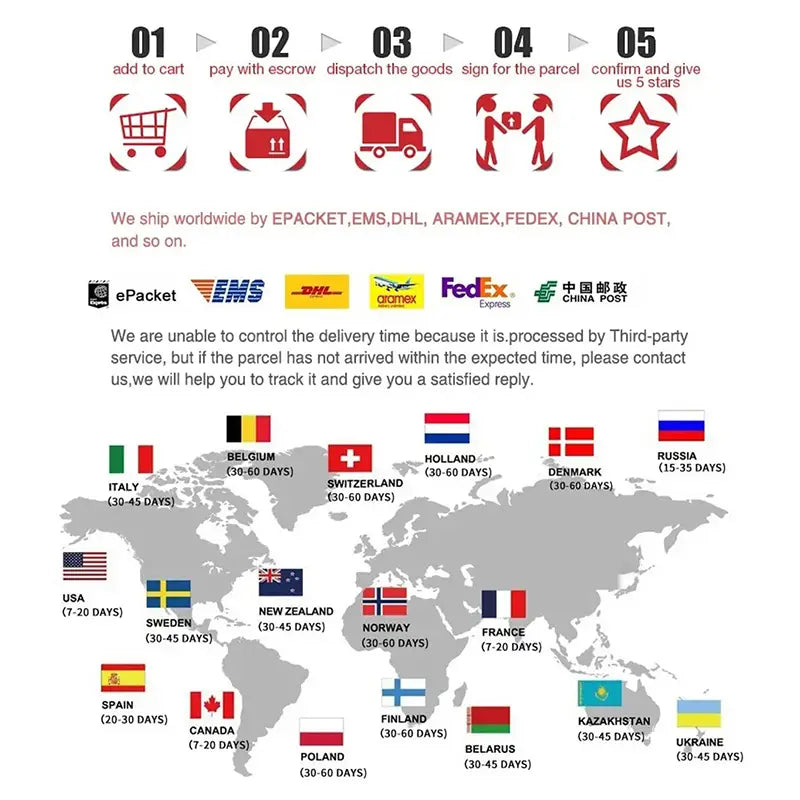 Carte du calendrier de livraison d’expédition dans le monde entier, comportant des drapeaux de pays et des jours de transit estimés pour les chemises longues manches d’automne et d’hiver.