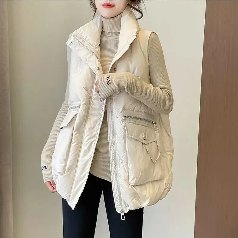 Winter Jackets Vests for Women 2025 Chalecos Para Mujer Plus Size Fashion Casual Korean Style Padded Parkas Pockets Long Coats