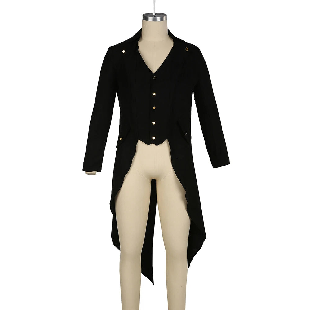Mens Jacket Men Tailcoat Victorian Black Costume Long Jacket Mens Party Punk Soft Steampunk Clothes Comfortable Retro