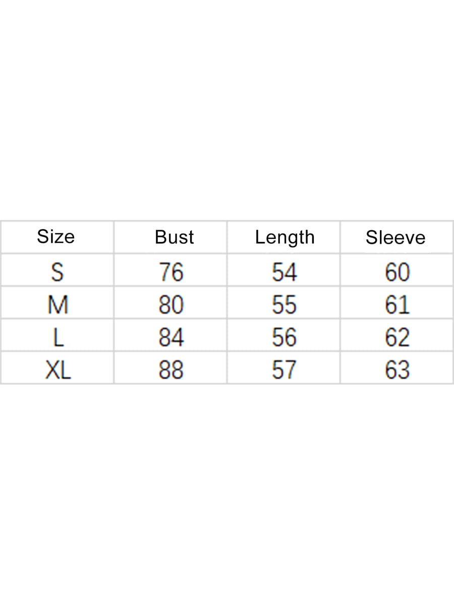 Size chart for women striped long sleeve slim fit t shirt displaying measurements in centimeters across sizes s through xl.