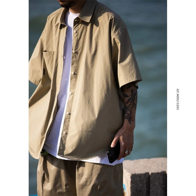 Summer New Style Retro Japanese Short Sleeve Shirt Loose Casual Versatile Half Sleeve Shirt for Men And Women Cityboy Workwear
