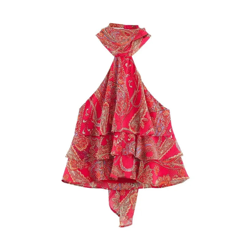 Elegant Chic Print Women Sets Comfortable Bow Halter Tops Belt Midi Skirts 2026 Summer Street Holiday Fashion Suits