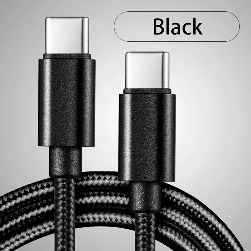 Black braided usb c fast charging cable with metallic connectors for durable and efficient power transfer