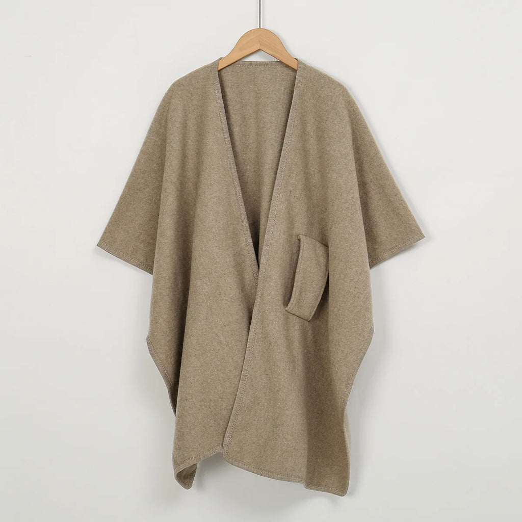 Women's Warm Shawl Wrap Solid Color Half Sleeve Poncho Women Faux Knitted Wool Cardigan Coat Ladies Elegant Loose Cape Shawl