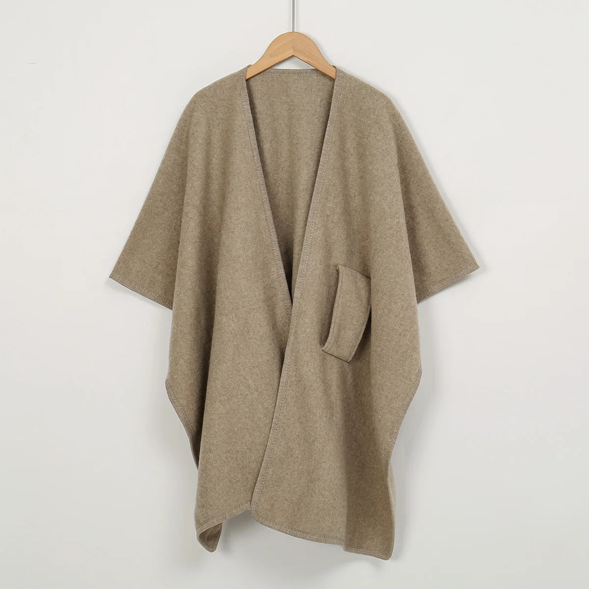 Women's Warm Shawl Wrap Solid Color Half Sleeve Poncho Women Faux Knitted Wool Cardigan Coat Ladies Elegant Loose Cape Shawl