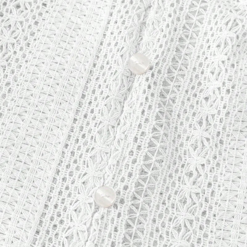 Women's Blouses Spring And Autumn New Loose Fashion Simple All-Match Hollow Lace V-neck Single Breaked Long Sleeve Women Shirts
