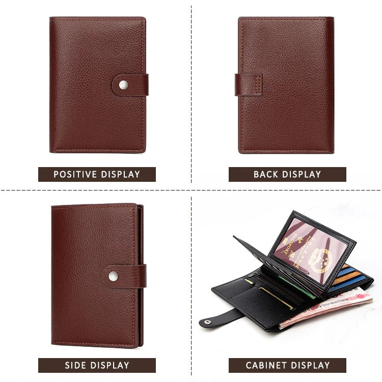 Men Women Leather Passport Wallet Large Capacity Multi Card Holder Zipper Coin Pocket RFID Blocking Clutch Secure Travel Organiz
