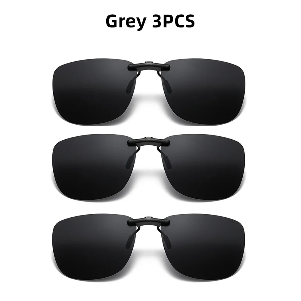 Square Clip On Sunglasses Women Polarized Black Lens UV400 Night Vision Driving Men Goggles Clips Anti Glare Vintage Glasses