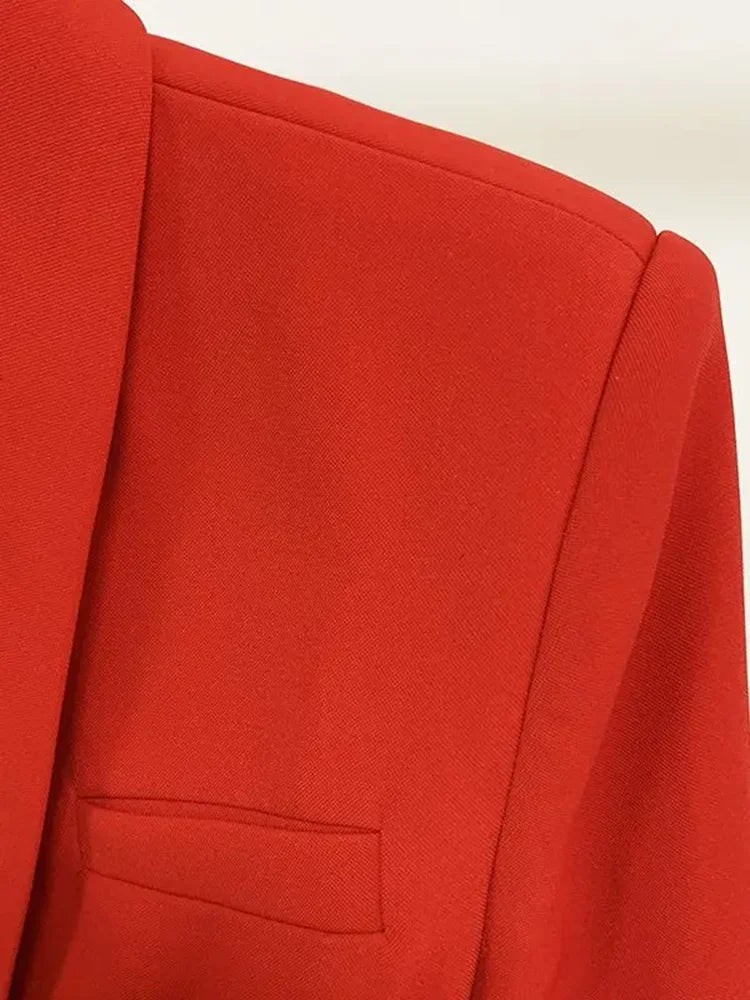 HIGH STREET New Fashion 2026 Designer Blazer Women's Long Sleeve Double Breasted Metal Lion Buttons Long Blazer Outer Wear