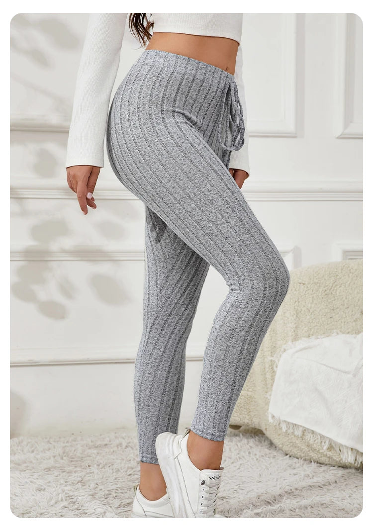 Women's Spring Casual Every Day Stretchy Leggings Solid Color Sports Pants with Elastic Waist Comfortable Stylish Casual Wear