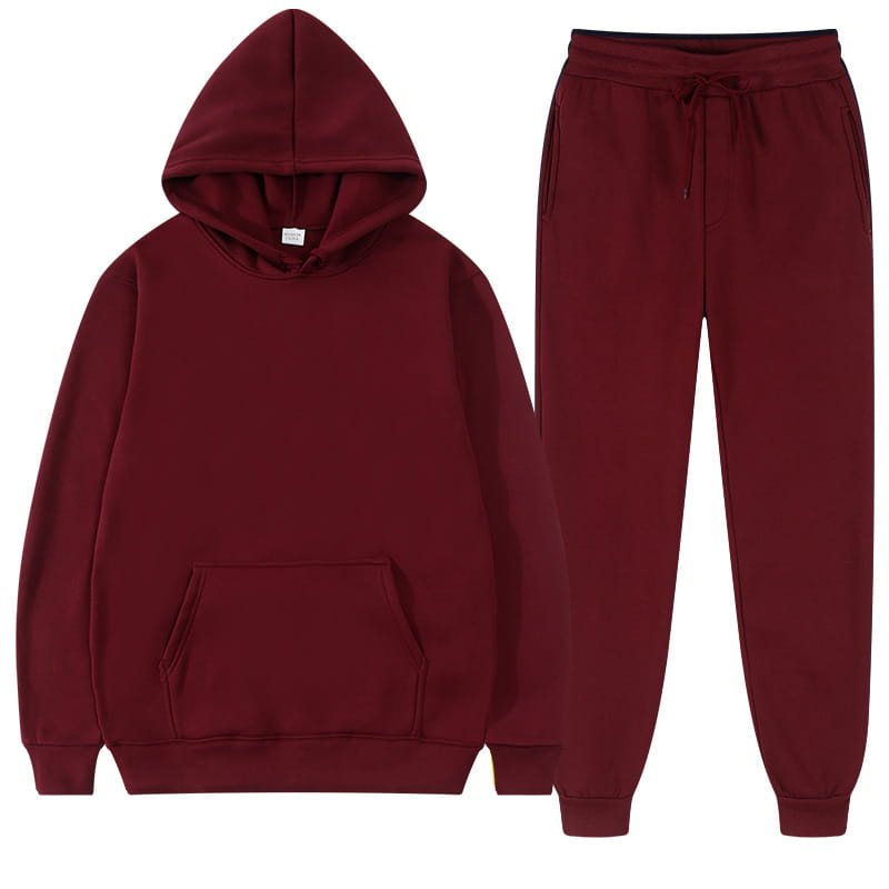 Ensemble décontracté sweat à capuche et jogging en molleton pour homme, bordeaux, doté d’un matériau doux en molleton, adapté à un usage décontracté