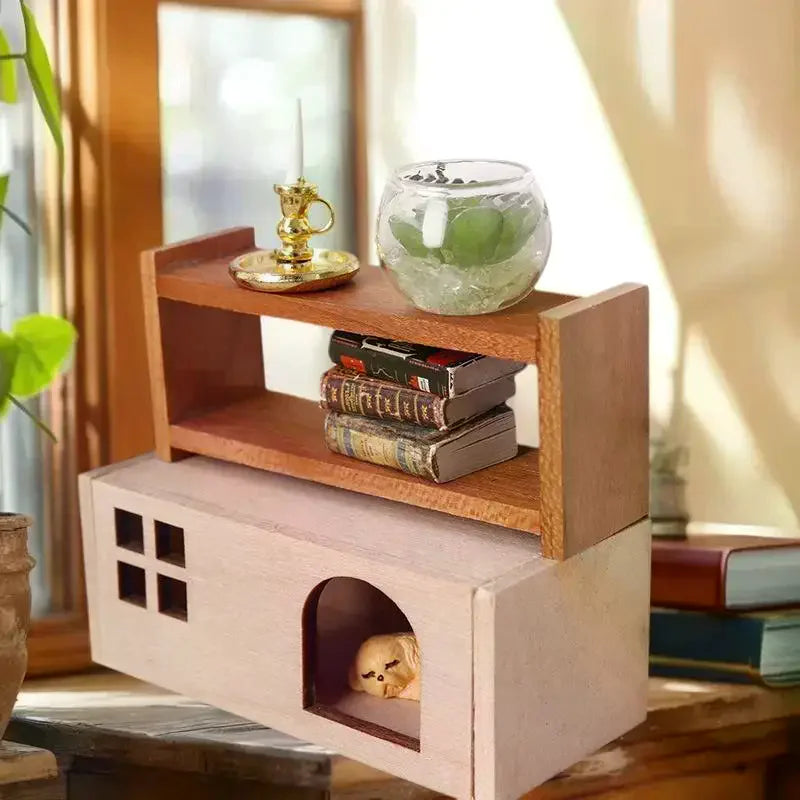 1/12 Dollhouse Mini Wooden Storage Rack Shelf Dollhouse Living Room Furniture Decoration Doll House Ornament Pretend Play Toy