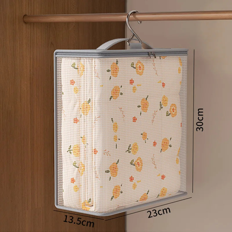 1pc Bedroom Bedding Storage Bag Bed Sheet Quilt Cover Storage Bags Hanging Wardrobe Organizer Clothes Storage Bags PVC