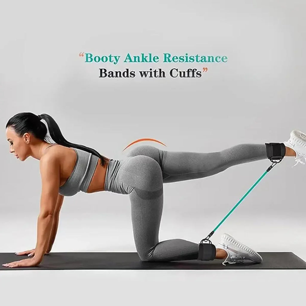 Resistance Band Set with Ankle Straps, Elastic Workout Fitness Bands for Home Gym Yoga Training, Suitable for Men & Women