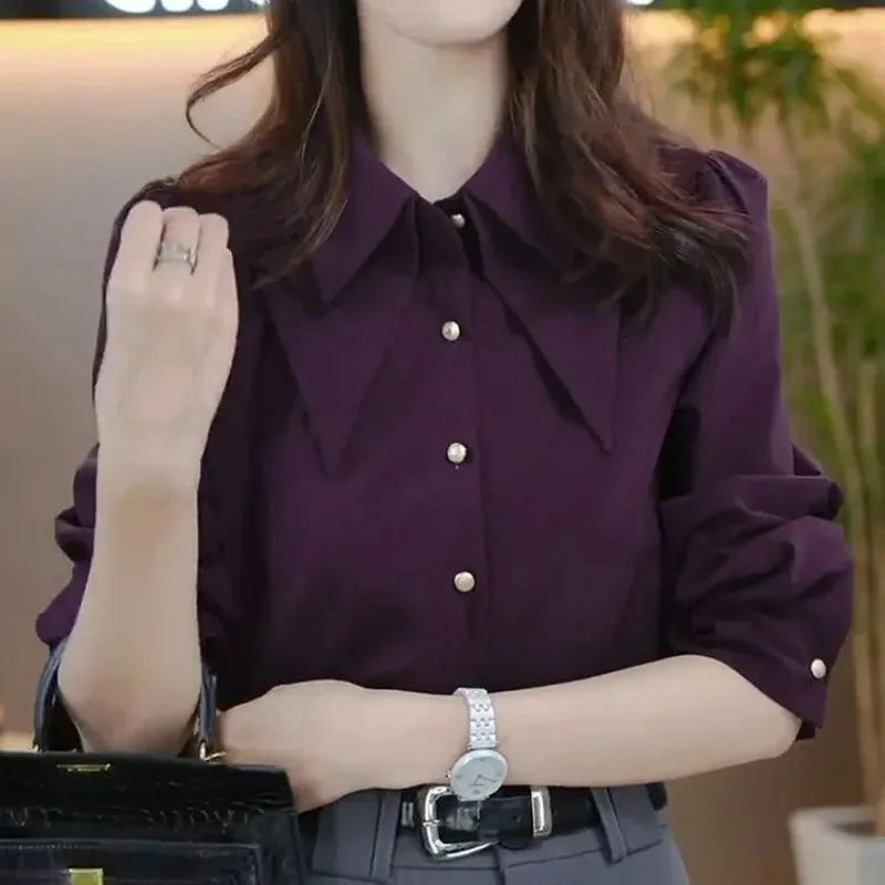 Long-sleeved Shirts For Women 2025 New Style Light Luxury And Western Style Loose Slim Tops