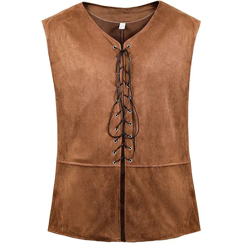Men's Medieval Renaissance Suede Leather Vest , Sleeveless Lace-Up Tunic Top for Historical, LARP & Cosplay Costumes