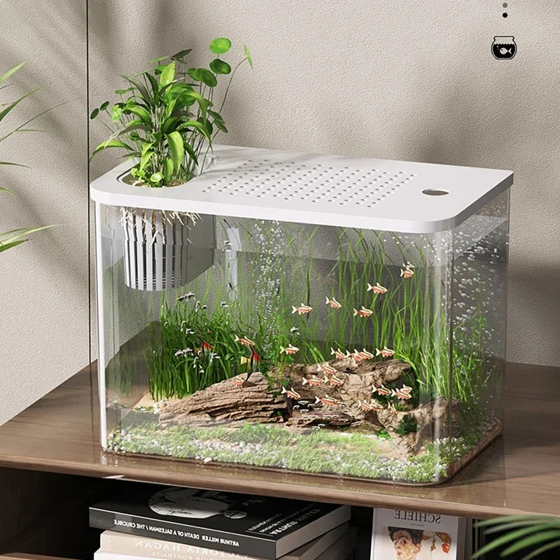 PET+ABS Fish Tank New Transparent with Lid Aquarium Drop Resistant Hydroponic Turtle Tank Home Lazy Fish Tank
