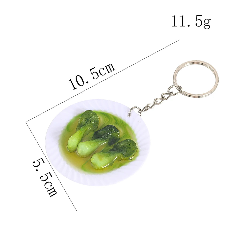 New Simulation Food Key Chains Grilled Chicken Bok Choy Abalone Keychain Car Key Ring Backpack Mini Charm Fun Jewelry Gifts