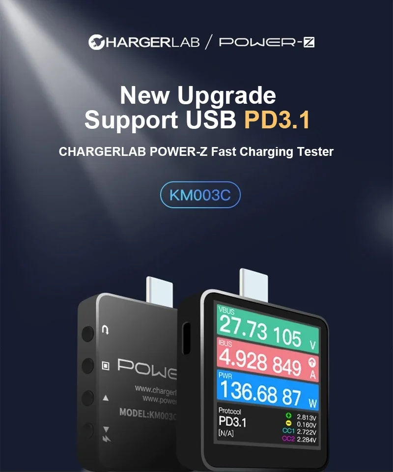 KM003C ChargerLAB POWER-Z USB PD3.1 Protocol PPS 50V 6A Range Dual Type-C USB Capacity Tester