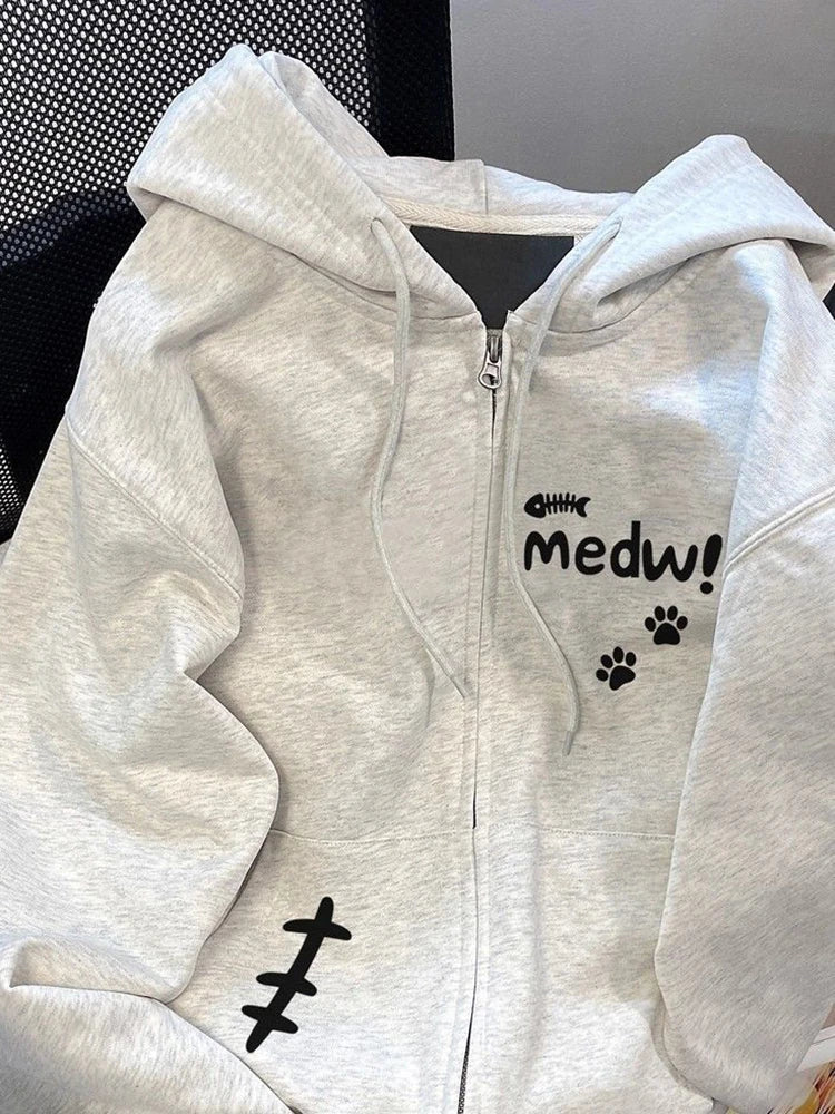 Women Thick Cute Hoodies Winter Loose Long Sleeve Letter Print Pockets Warm Sweatshirts Vintage Preppy Style Kawaii Outwear Tops