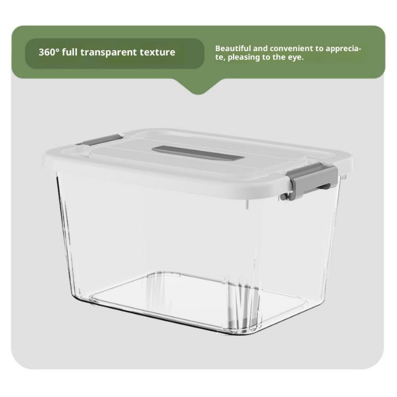 Boîte de rangement en plastique transparent avec couvercle et loquets blancs et loquets gris, avec un couvercle de boîte, taille environ adaptée aux besoins de grands rangements.