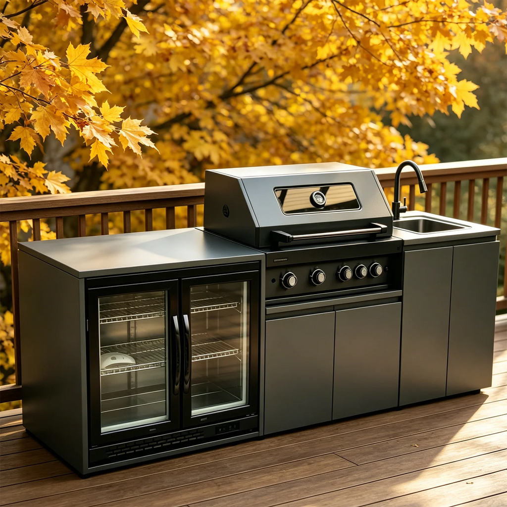 Modern Modular Functional Stainless Steel Outdoor Kitchen Cabinets With Grill Cooktop Sink Fridge LED For Backyard Patio Garden