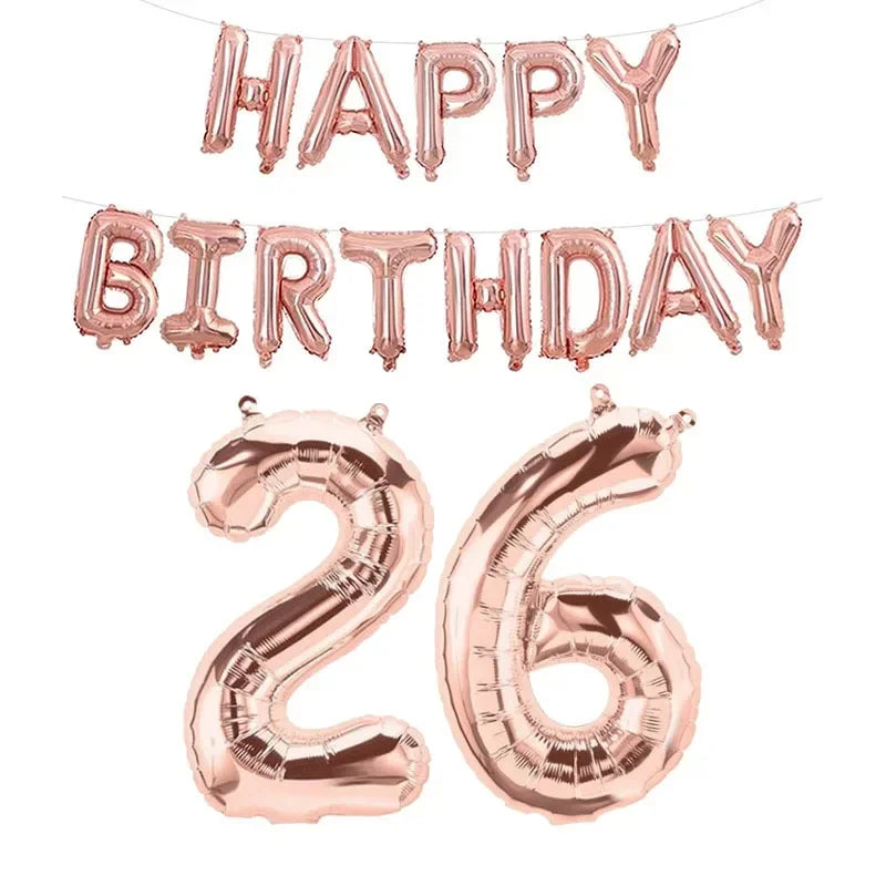 1Set Rose Gold Happy Birthday 30Inch Number Foil Balloon Kids Adult Party Simple Decoration Boy Girl 10 18 25 30 40 50  Year Old