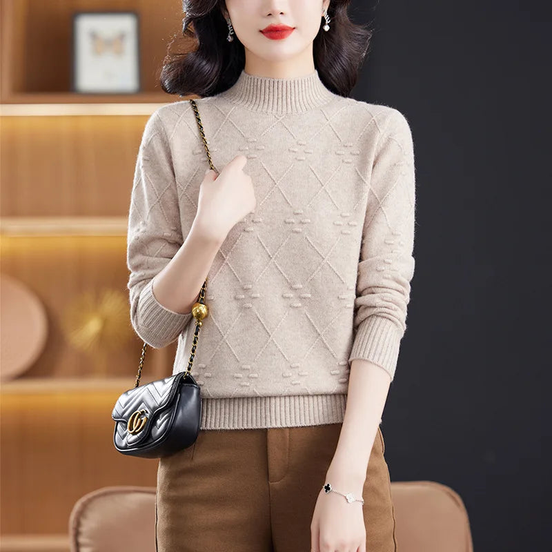 Winter Clothes Woman Clothes Half High-Necked Pullover Top Female Clothing Knitwear Tops New Solid Color Women's Sweater