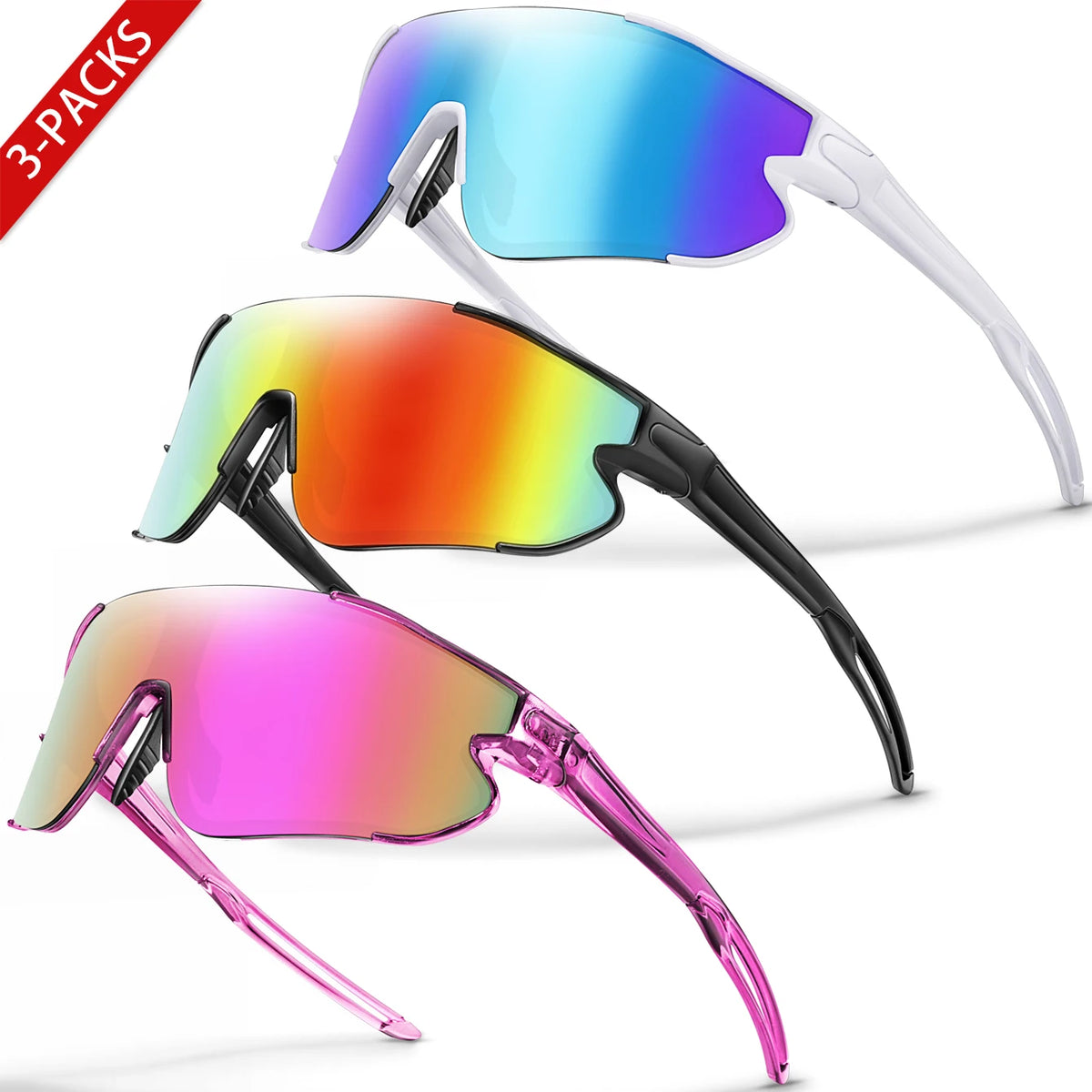 3 Pairs Men Women Sunglasses Outdoor Sports MTB Bike Bicycle Cycling Running Motorcycle Eyewear Big Lens Windproof Shades