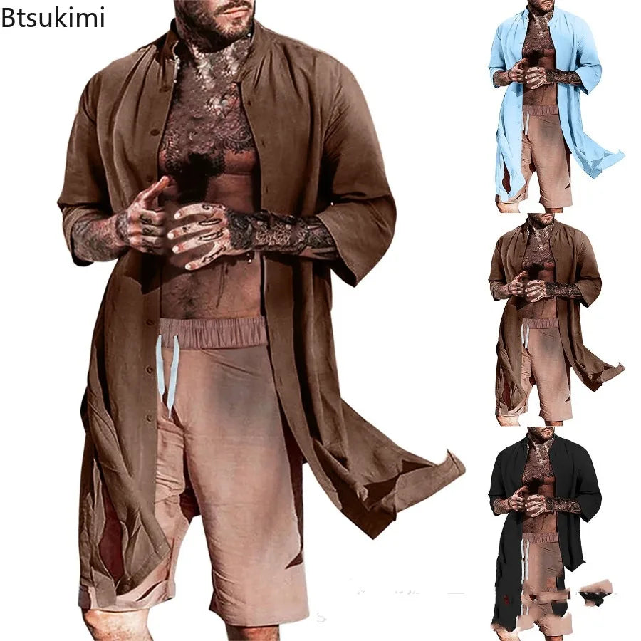 Men's Fashion Vintage Trench Coat Cotton Long Sleeve Stand Collar Hip Hop Jacket Men Cloak Solid Outerwear Punk Style Streetwear