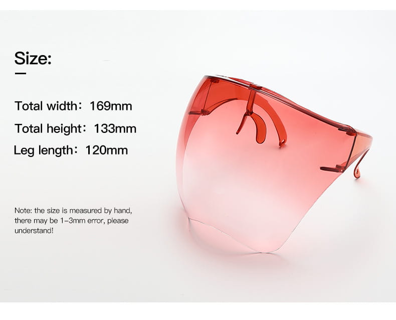 full face safety glasses protective face shield mask featuring a translucent pink gradient shield with a sleek modern design and adjustable ear loops for enhanced protection glasses use.