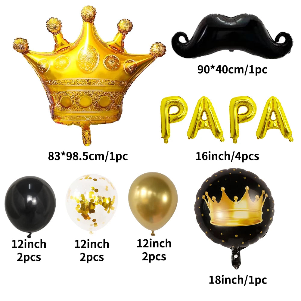 1Set Super Dad Balloons Happy Father's Day Foil Helium Ball Father Mother Party Decoration I Love You PAPA Crown Air Globos Ball