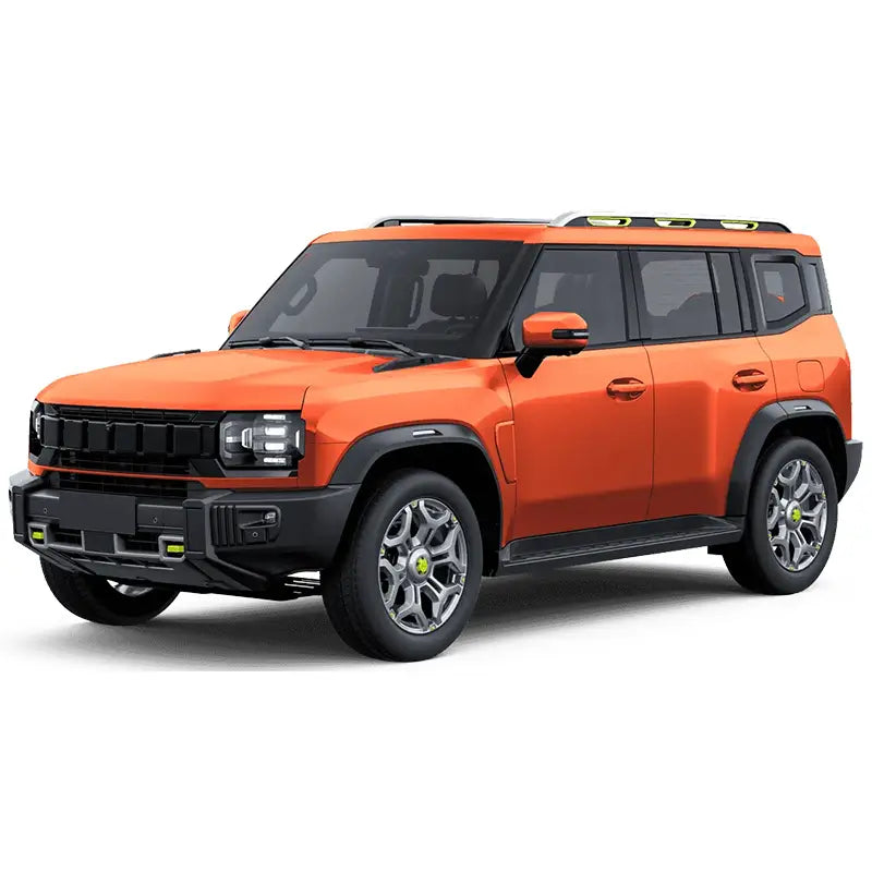 Vibrant orange Chery Jetour Traveller T2 suv with black accents and silver alloy wheels featuring a front tow hook cover.