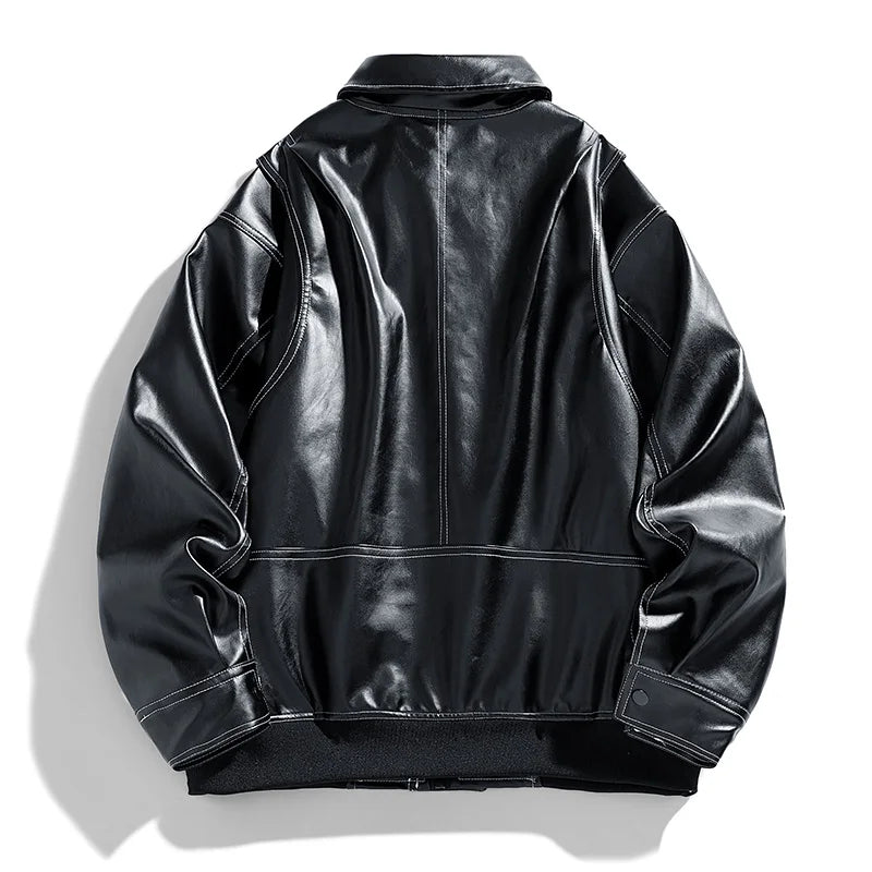 Europe The United States Trend Leather Jacket Spring Autumn New Loose Trend Men's Couple Jacket Lapel Motorcycle Handsome Coats
