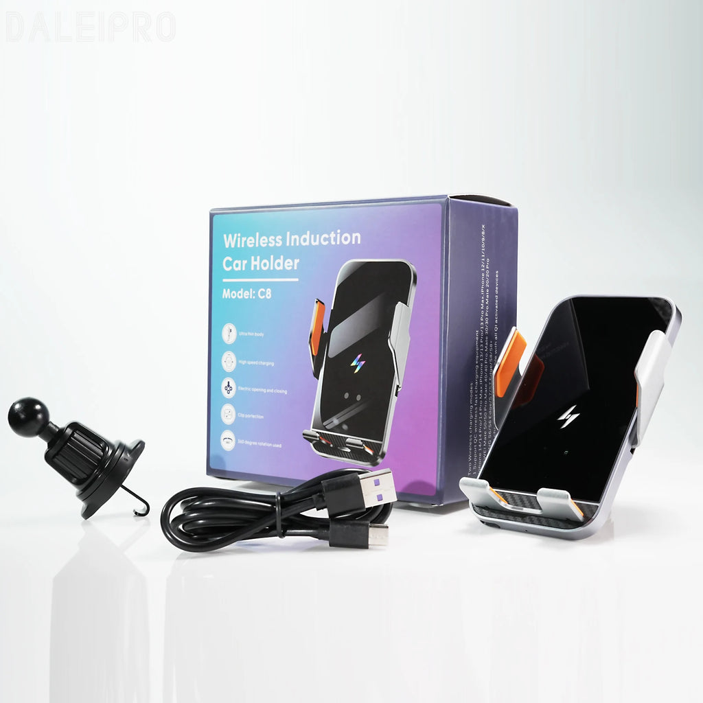 Car Wireless Charging Phone Holder Smart Sensing Fast Wireless Charger Phone Mounts 360° Rotation Inductive automatic clamping