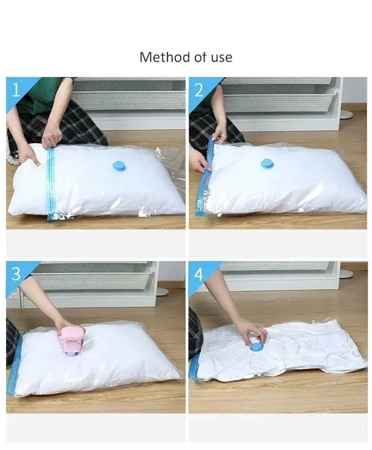 clear plastic vacuum bag with blue zipper and valve cap designed for clothes vacuum storage with pump usage