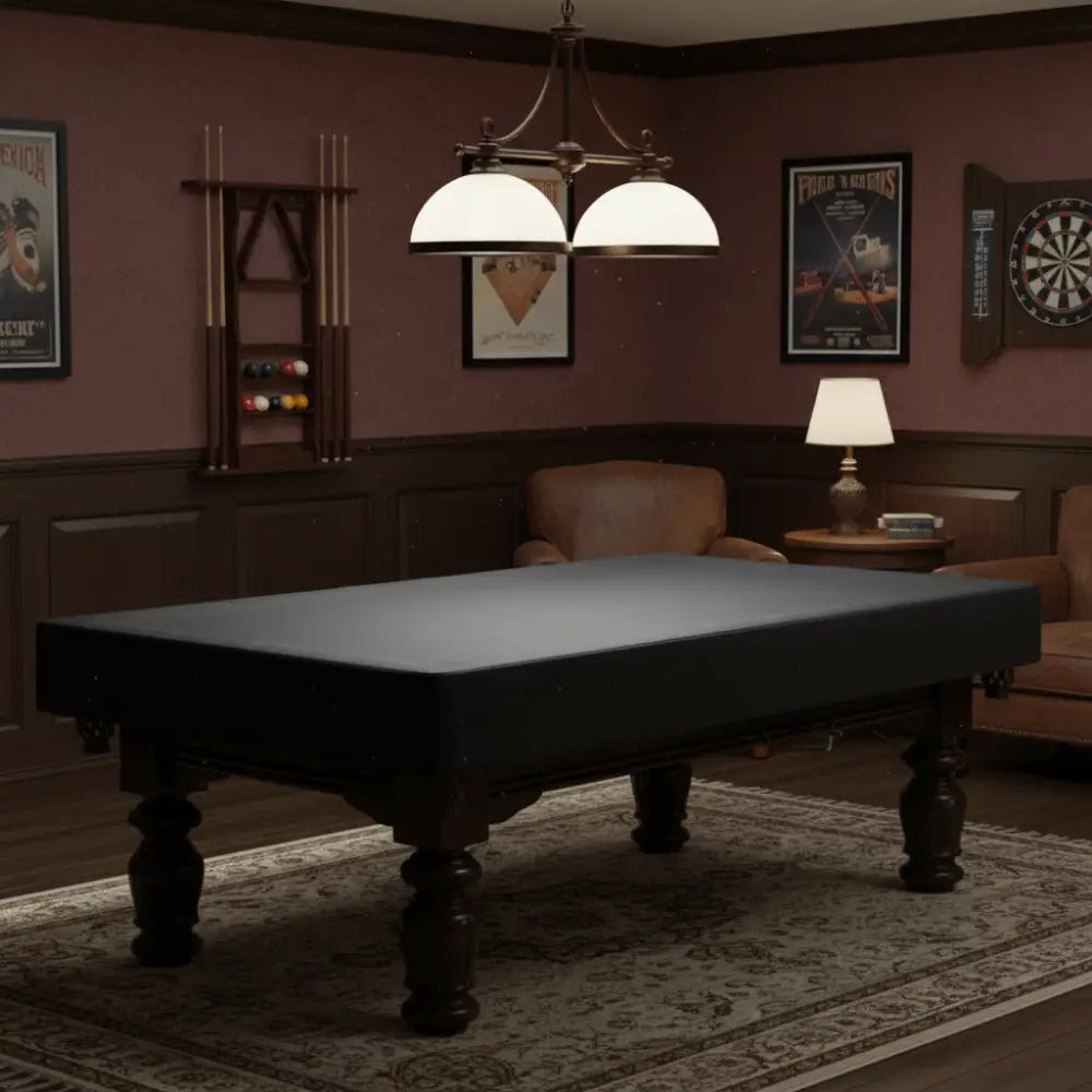 Housse de table de billard étanche noire en tissu Oxford 210d présentée depuis l’arrière pour la protection contre la poussière de billard