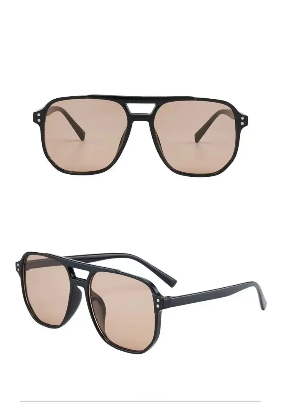 Black aviator sunglasses with a black frame and brown tinted lenses featuring uv400 protection in a sleek modern design for unisex use