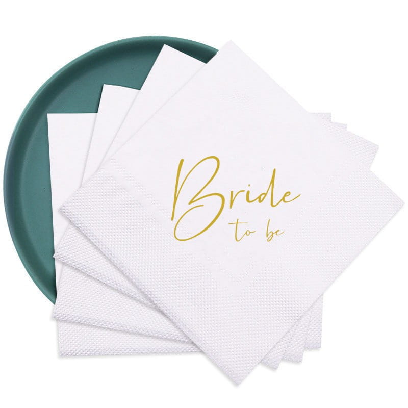 servilletas de papel blancas con la novia en metalizado en oro, impresas con tipografía tipo guion, para uso en bodas, paquete de 50