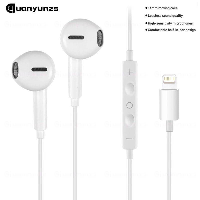 マイク付きのホワイト有線USB Cイヤホンは、洗練されたインイヤー型ヘッドホンと、音量およびトラックボタン付きのインラインコントロールモジュールを備えています。