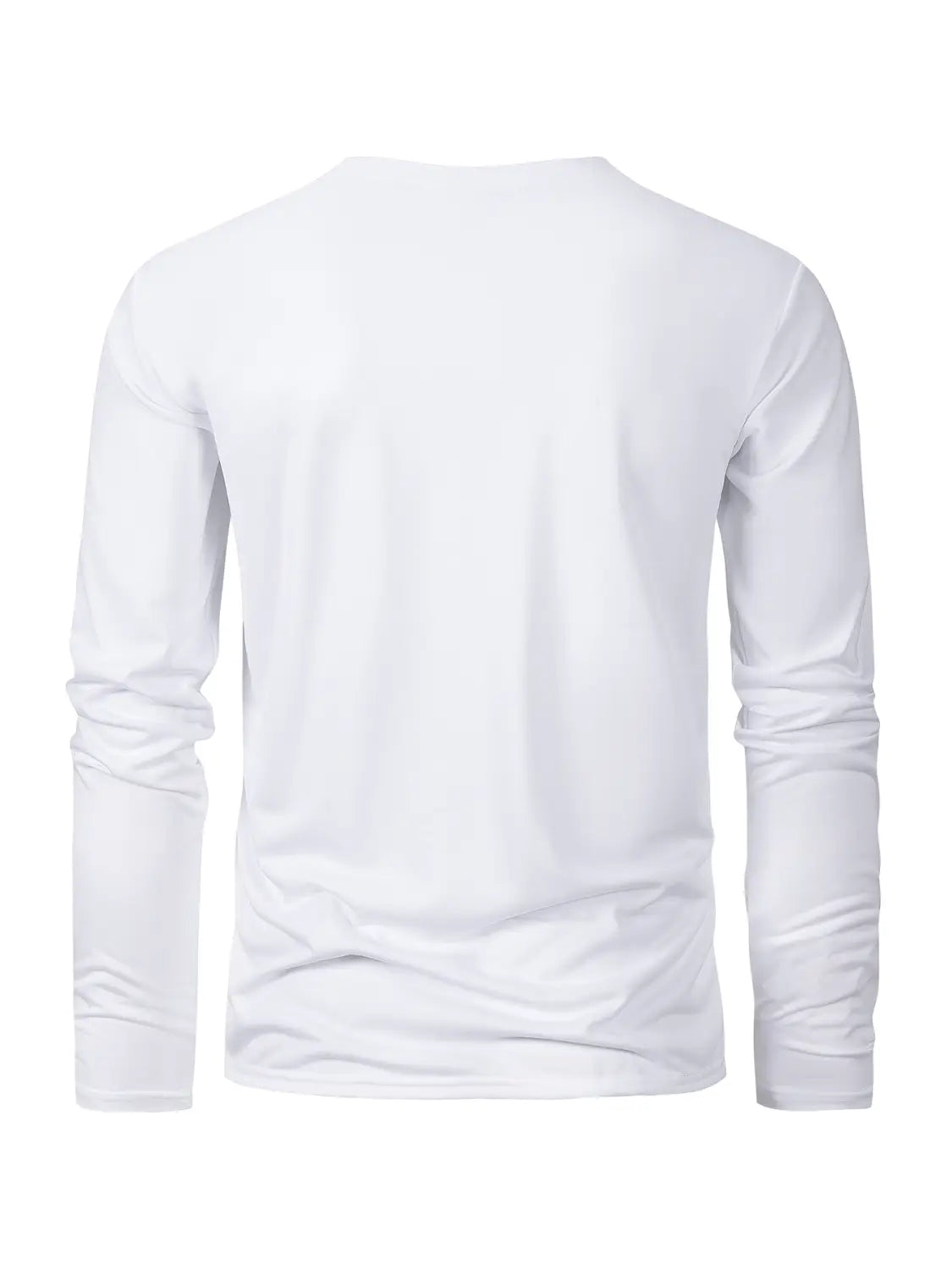T-shirt à manches longues col rond à évacuation de l’humidité pour hommes, blanc, en tissu lisse légèrement ajusté, avec un design de col rond simple