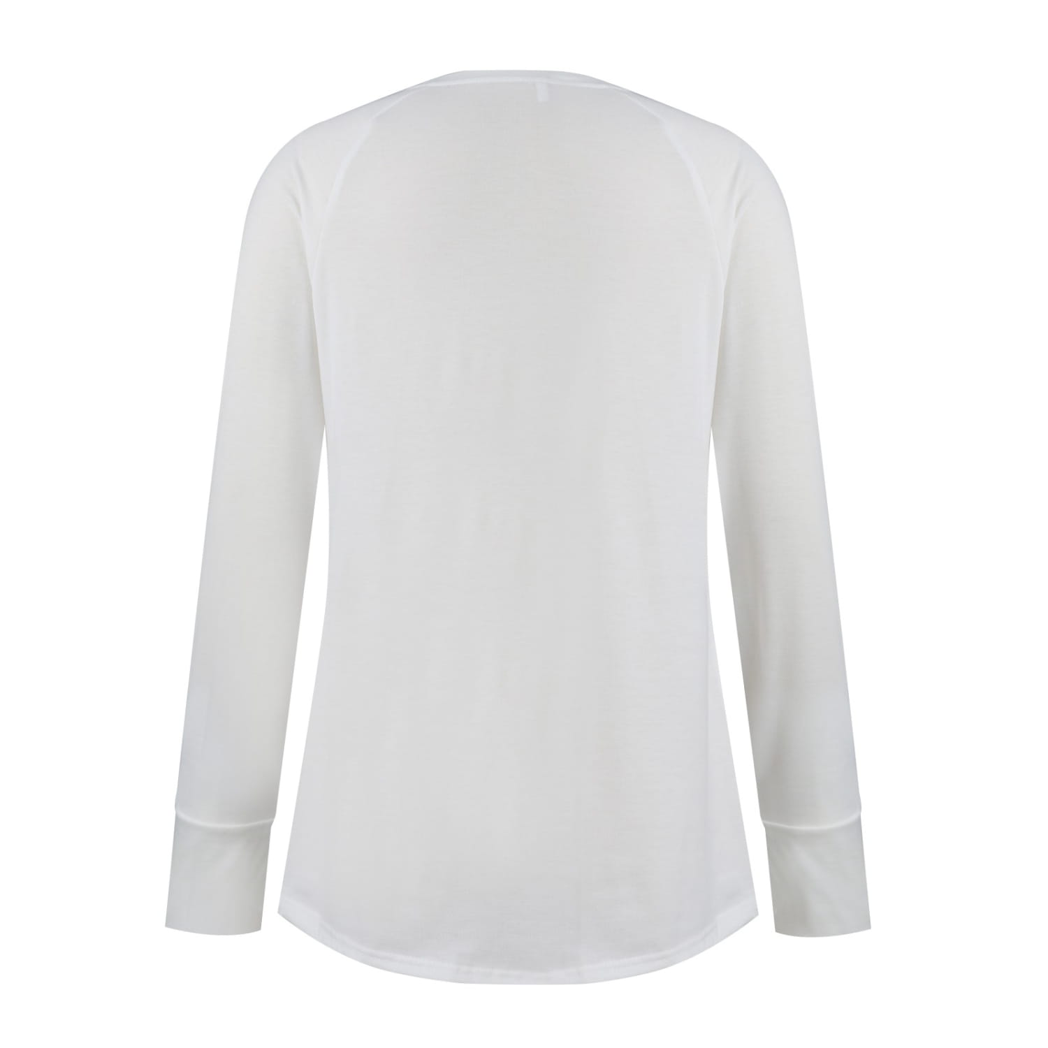 White long sleeve women cotton tunic top with a minimalist design and ribbed cuffs featuring a simple pattern type.