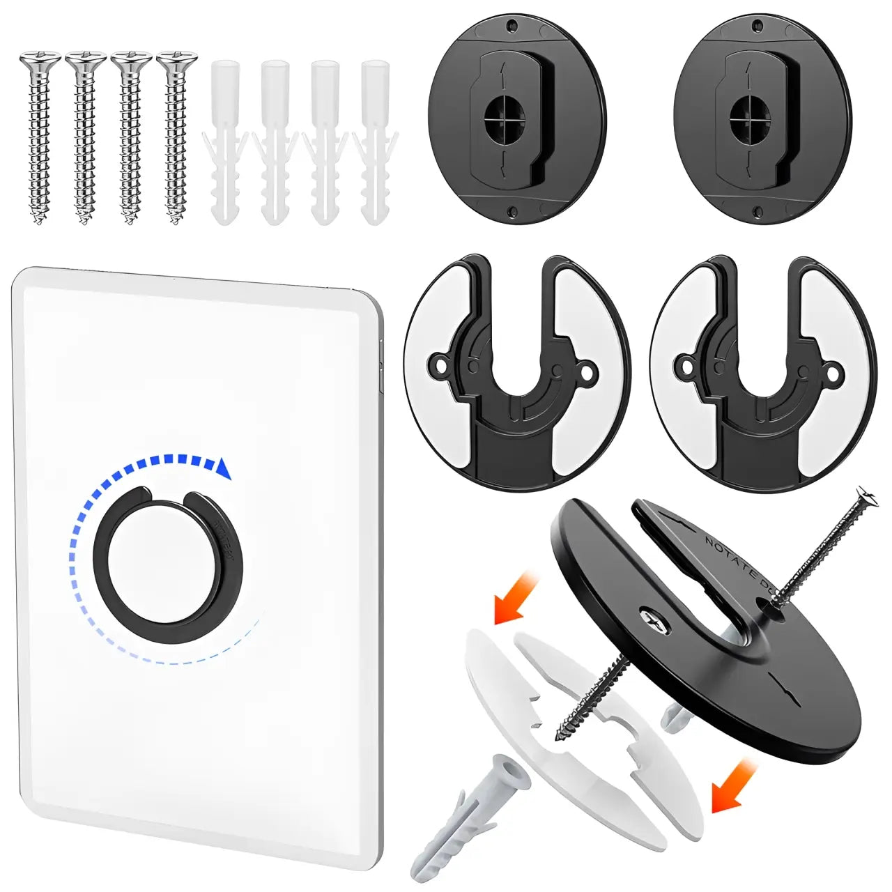 White and black wall-mounted robe hook with a circular design for easy hanging, suitable for tablet wall mount adjustable router holder installations.